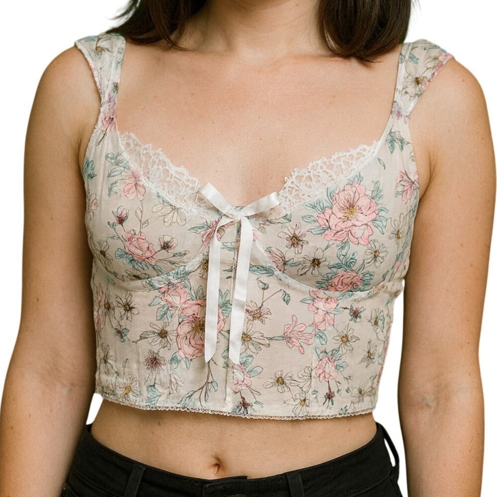 Victoria's Secret Floral Bustier Bralette Boning Cottage Coquette Sz 28 *READ*